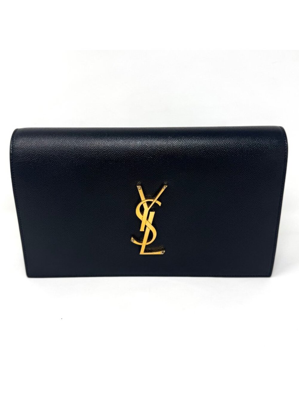 YSL Yves Saint Laurent Black Grain De Poudre Classic Monogram Kate Clutch Bag